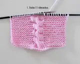 Rosa stickat tyg med flätmönster, perfekt för att sticka en disktrasa i land.