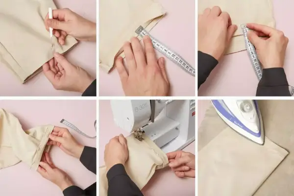 Sy linnebyxor: mät, nåla, sy med maskin och pressa.